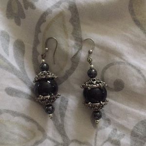 Brand new never worn silver black ball earrings